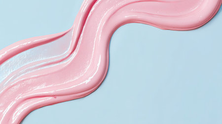 A smooth swirl of pink paint creates a vibrant contrast against a soft blue background. Ideal for creative projects, this image brings a modern and artistic flair.の素材