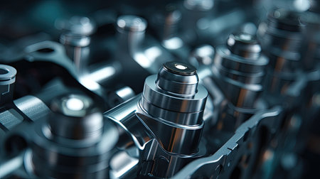 This image showcases a close-up view of finely crafted engine components, highlighting the intricate details and precision of modern engineering.の素材