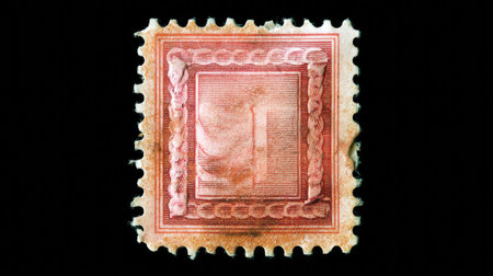 This vintage stamp features a unique design and is placed against a black background. It embodies history and nostalgia, perfect for collectors and enthusiasts.の素材
