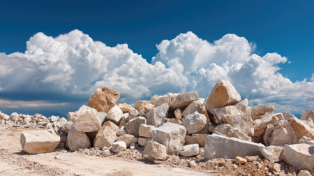 A stunning view of a rocky landscape with large boulders under a dramatic cloudy sky. The scene captures the beauty of nature and geological formations.の素材
