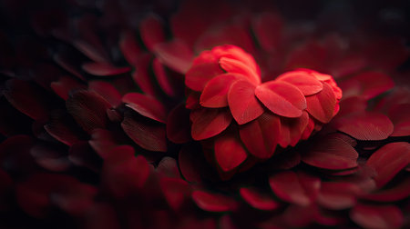 A beautiful heart shape formed from vibrant red petals set against a dark background, evoking feelings of love and romance. Perfect for any themed project.の素材
