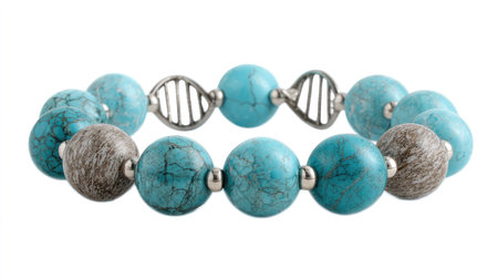 This eye-catching bracelet features a combination of turquoise and brown beads, designed with a unique charm. Perfect for any occasion, it adds a stylish touch.の素材