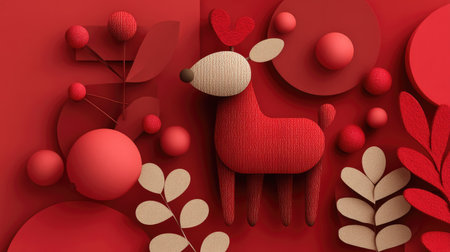 This playful illustration features a charming red deer against a vibrant abstract background, ideal for festive themes and cheerful designs.の素材
