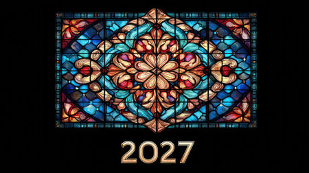 Stunning stained glass artwork featuring a floral motif with vibrant colors. Perfect for architectural design or decorative elements in various creative projects.の素材