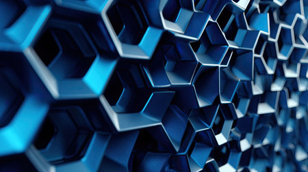 Vibrant blue hexagonal patterns create a dynamic visual effect. The three-dimensional texture adds depth, making it suitable for tech and modern design projects.の素材