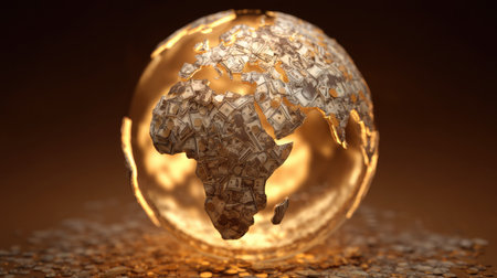This stunning image features a globe constructed from currency notes, symbolizing the intricate relationship between finance and the global economy.の素材