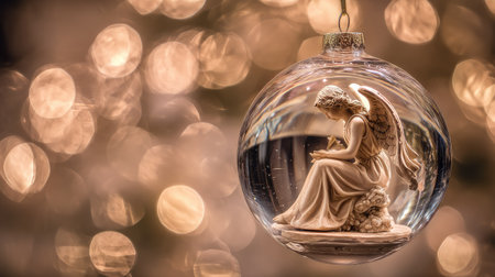 This enchanting ornament features a serene angel figurine encased in a glass ball, showcasing an ethereal beauty that adds warmth and charm to holiday decor.の素材