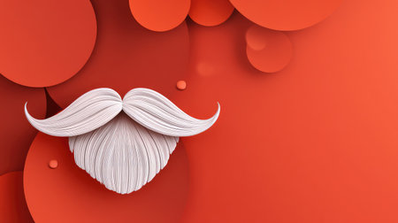 This vibrant design features a whimsical white mustache and beard against a bold red background, creating a fun and artistic visual perfect for grooming and style themes.の素材