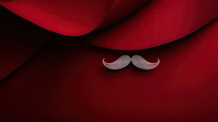 This image features a bold red background adorned with a stylized mustache, combining elegance and playful charm for creative projects.の素材