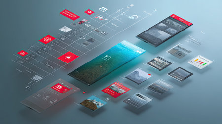 Explore a modern user interface design concept for a mobile application. This image features an innovative layout demonstrating data visualization, interaction, and usability.の素材