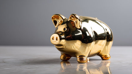 A glossy golden piggy bank representing savings and financial success. Ideal for themes related to finance, wealth management, and saving strategies.の素材