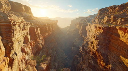 Breathtaking view of a canyon at sunset, showcasing stunning rock formations under a colorful sky, ideal for nature lovers and travel enthusiasts.の素材