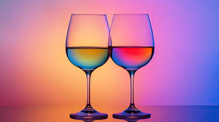 Two elegant glasses showcase colorful beverages against a stunning gradient background, perfect for highlighting moments of celebration and sophistication.の素材
