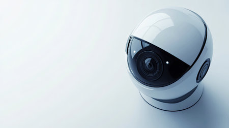 A stylish indoor security camera featuring advanced technology and a sleek design. Ideal for home or office use, this device enhances safety and monitoring capabilities.の素材