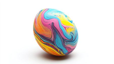 This vibrant egg features a colorful swirl design with bright pastel shades, perfect for festive celebrations or creative decoration projects.の素材