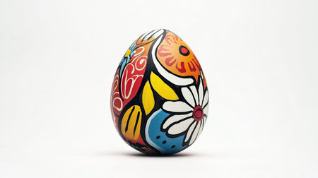 A beautifully hand-painted Easter egg featuring vibrant floral designs, perfect for spring celebrations and artistic decor. Ideal for festive collections or as a charming gift.の素材