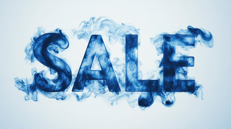 This visually striking stock image features dynamic smoke typography showcasing the word "SALE" in a captivating blue color. Perfect for marketing and promotions.の素材