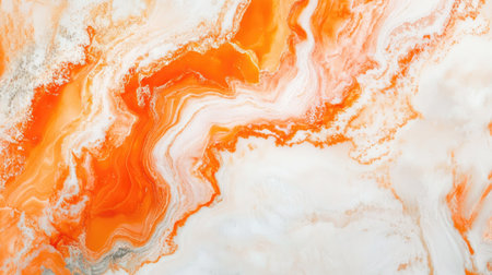 Vibrant abstract orange and white swirl pattern created with fluid design, perfect for backgrounds, wallpapers, and artistic projects.の素材
