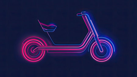 This vivid neon illustration showcases an electric scooter on a dark background. The design captures modern urban mobility, perfect for technology-themed projects.の素材