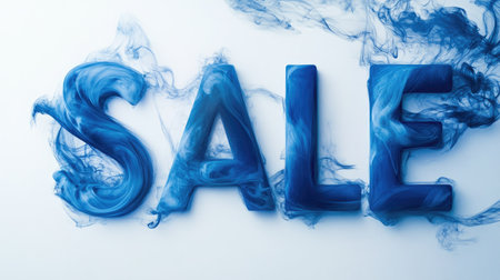 A captivating design featuring blue smoke forming the word "SALE," perfect for marketing materials and promotional graphics. The abstract style adds an artistic touch.の素材