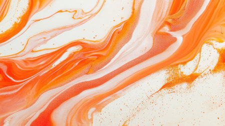 Explore a vibrant abstract artwork featuring swirling orange and white patterns. The dynamic textures create a lively and inviting background perfect for various creative projects.の素材
