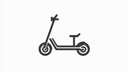 This image features a simple outline of a modern electric scooter, representing urban transportation and eco-friendly mobility solutions. Perfect for lifestyle and travel themes.の素材