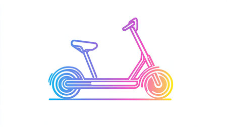 Colorful outline illustration of a modern electric scooter on a clean background. Ideal for themes of technology, urban travel, and eco-friendly mobility solutions.の素材