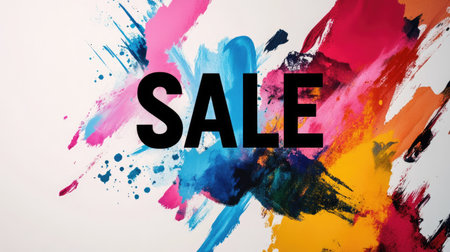 A vibrant and colorful abstract background featuring bold text that reads "SALE." Ideal for marketing promotions, advertisements, and eye-catching retail displays.の素材