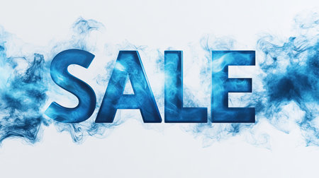 This captivating image features a bold "SALE" text wrapped in blue smoke, ideal for promotional materials and advertising campaigns. Perfect for marketing use.の素材