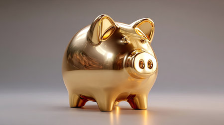 This golden piggy bank represents the idea of saving money and achieving financial success. Ideal for concepts related to wealth management and financial planning.の素材