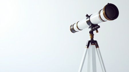 A modern telescope mounted on a sturdy tripod, designed for stargazing. This sleek piece of equipment stands ready for astronomical observation and outdoor adventures.の素材