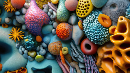 Explore a captivating array of abstract organic textures in vibrant colors, showcasing intricate patterns and fluid forms for use in creative design and art projects.の素材