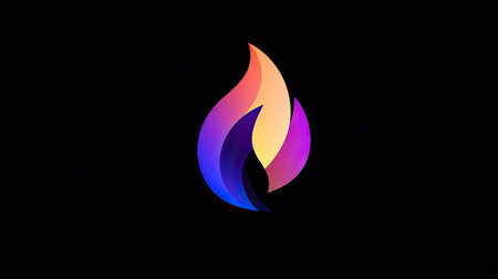 This vibrant flame logo design features a stunning gradient of colors set against a solid black background. It symbolizes energy and creativity.の素材
