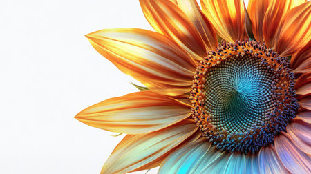 A stunning close-up of a colorful sunflower showcasing its intricate petal patterns and vibrant hues. Perfect for nature and floral themes.の素材
