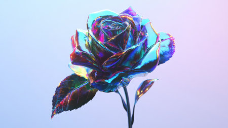 This stunning image features an iridescent rose with vibrant colors and shimmering petals, perfect for artistic expressions and nature-themed designs.の素材