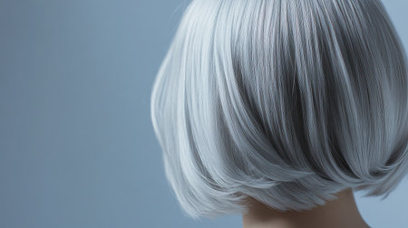 A stunning close-up of elegant short silver hair showcasing a smooth texture. The image captures modern beauty trends in a soft and artistic manner, perfect for fashion and lifestyle themes.の素材