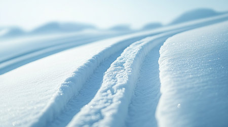 A serene winter landscape featuring pristine snow tracks that invite exploration. The gentle light creates a peaceful and tranquil atmosphere in this cold environment.の素材