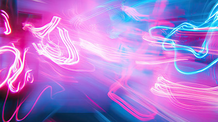 A vibrant abstract image featuring colorful light trails in shades of pink and blue, creating a dynamic and energetic visual effect suitable for various design projects.の素材