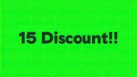 Bright green promotional background featuring bold text indicating a 15 discount. Perfect for eye-catching marketing campaigns and sales announcements.の素材