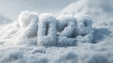 A captivating snowy winter scene featuring the year 2023 carved from frost. This composition highlights the chill of winter and the beauty of fresh snow, creating a tranquil atmosphere perfect for seasonal themes.の素材