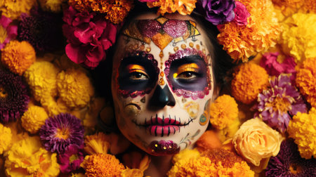 This striking image showcases a woman with colorful Dの素材