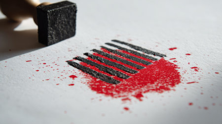 This image showcases a creative abstract art piece featuring bold red paint splashes and black lines, perfect for artistic projects and design inspiration.の素材