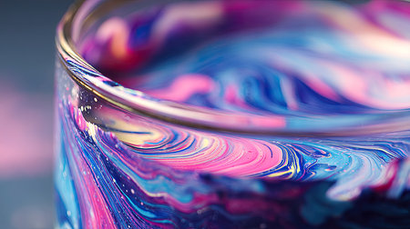 A stunning close-up image capturing vibrant swirls of pink and blue in a clear glass container, showcasing dynamic patterns that evoke creativity and beauty.の素材