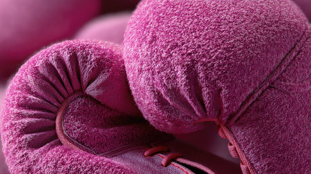 Close-up image of soft pink boxing gloves showcasing texture and design. Ideal for fitness, sports, and training themes, emphasizing strength and style.の素材