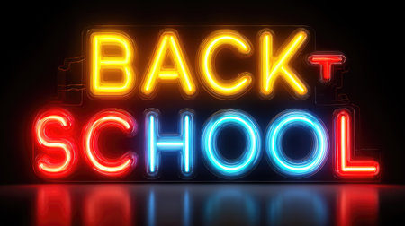 Vibrant neon sign showcasing "Back to School" in bright lights, perfect for educational themes, advertisements, or festive decorations for the new school year.の素材