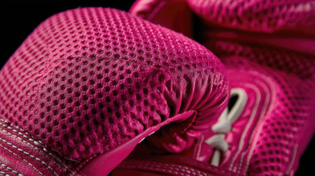 This close-up image showcases a vibrant pink boxing glove featuring intricate mesh detailing, perfect for sports enthusiasts and fitness training.の素材