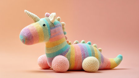This adorable pastel unicorn plush toy features a colorful, knitted design made for children. It offers comfort, creativity, and a charming touch to any decor.の素材