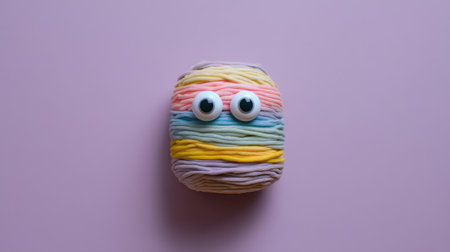 A playful and colorful crafty object featuring googly eyes, set against a soft pink background. Perfect for projects related to creativity and fun.の素材