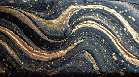 This mesmerizing black and gold swirl texture creates a luxurious and sophisticated background for various design projects, showcasing elegance and modern aesthetics.の素材