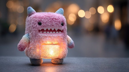 Adorable plush monster toy with a warm glowing light creates a cozy and whimsical atmosphere. Perfect for children's rooms or as a decorative piece for all ages.の素材